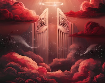 Heavenly Gates Digital Backdrop | Angelic Memorial Background for Funeral Programs, Obituaries & Spiritual Tribute Designs