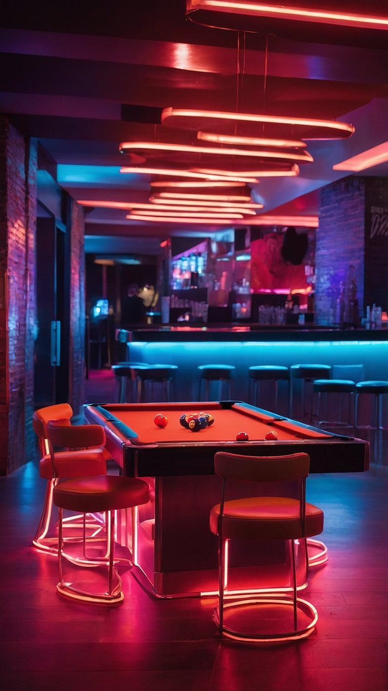 Digital Backdrop Neon Glow Pool Hall, Billiards Table Scene Photoshoots ...