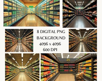 Realistic Grocery Store Aisle Backdrop for Photography | Supermarket Interior Scene for Professional Product Shoots & Creative Projects