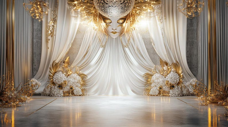 Elegant Masquerade Ball Backdrop Glamorous Decor With Large Mask and ...