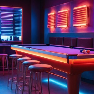 Digital Backdrop Neon Glow Pool Hall, Billiards Table Scene Photoshoots ...