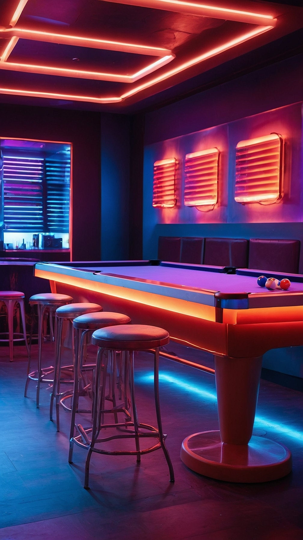 Digital Backdrop Neon Glow Pool Hall, Billiards Table Scene Photoshoots ...