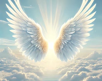 Digital Angel Wings Image - Heavenly Stairway to Light - Memorial Program Design for Funerals and Celebrations of Life