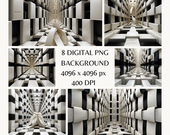 Black and White Cube Digital Backdrop | Abstract Geometric Photo Background | Abstract Cube Art |  Black and White Backdrop|Contrast Visuals