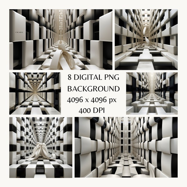 Black and White Cube Digital Backdrop | Abstract Geometric Photo Background | Abstract Cube Art |  Black and White Backdrop|Contrast Visuals