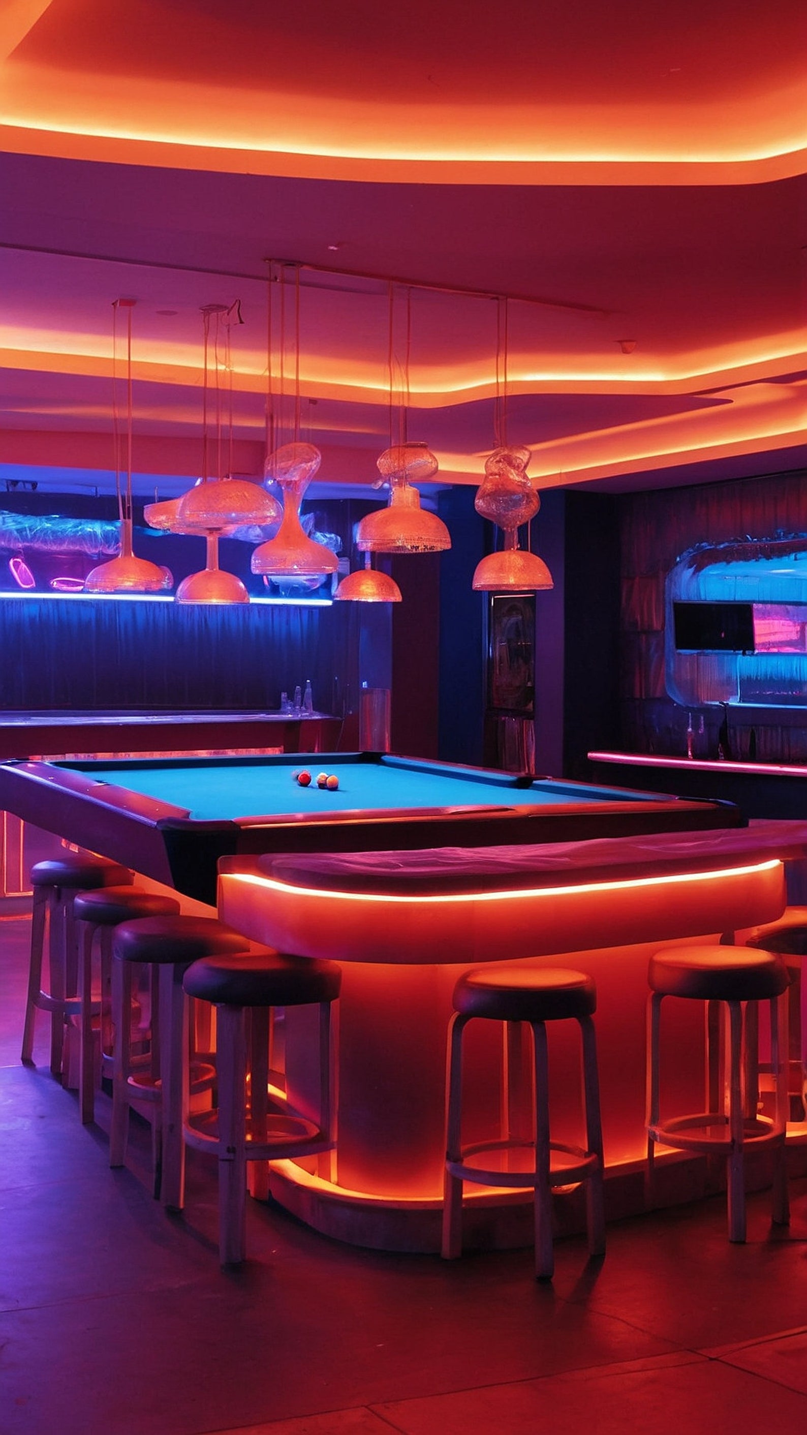 Digital Backdrop Neon Glow Pool Hall, Billiards Table Scene Photoshoots ...