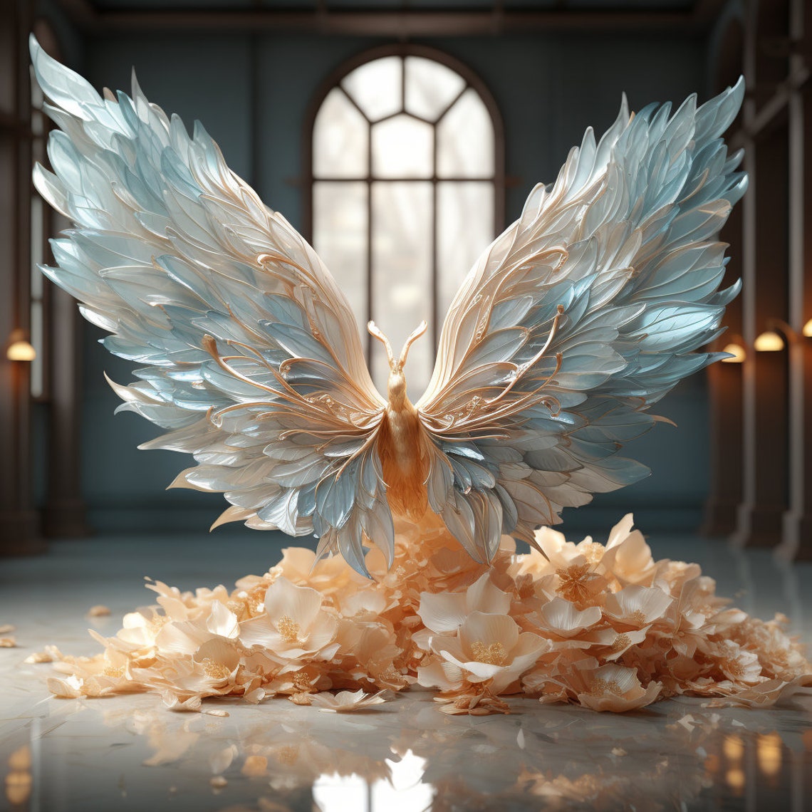 Blue and Gold Pastel Angel Wings Photoshop Backdrop | High-resolution ...