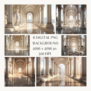 8 Sunlite Marble Hallway Backdrop, Marble Hallway Digital Backgrounds for Photoshop, Long Hallway Photoshop Overlay, Hallway Studio Backdrop