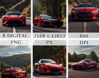 Red Sports Car Digital Backgrounds | High-Resolution Photoshop Backdrops | Luxury Supercar Scenes | Automotive Design Assets | Digital Art