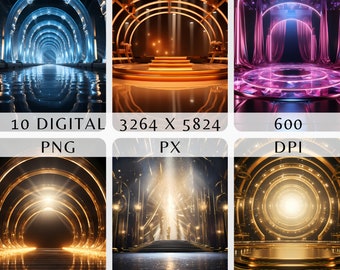 Digital Background Music Club Stage | Colorful Stage Lights, Concert Venue Overlay |Music Festival Backdrop |  Concert Venue Background