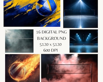 Volleyball Sports Backdrop, Fiery Volleyball Action Scene, Intense Volleyball Court Photography Background, Dramatic Volleyball Decor