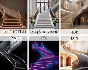 Luxurious Staircase Backgrounds for Photoshop - Elevate Your Photos with a Touch of Grandeur & Architectural Elegance! Photoshop Background