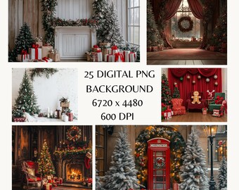 Christmas Photography Backdrop,Festive Red Telephone Booth Scene, Snowy Christmas Decor with Gift Boxes,Holiday Winter Wonderland Background
