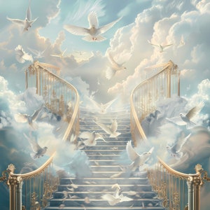 Sfondo digitale della scala celeste per il memoriale - Sfondo etereo ad alta risoluzione per il programma spirituale e funebre, carta da parati commemorativa