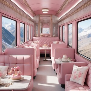 Digital Backdrop Pink Train Interior | Vintage Travel-themed Photo ...
