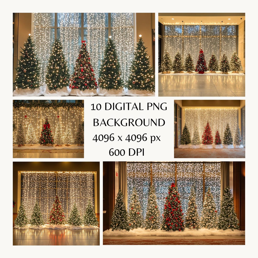 Elegant Christmas Tree Digital Backdrop With Twinkling Lights, Festive ...