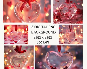 Romantic Glass Heart Ornament with Red Ribbon – Elegant Clear Heart Decoration for Weddings, Valentine’s Day, and Romantic Celebrations