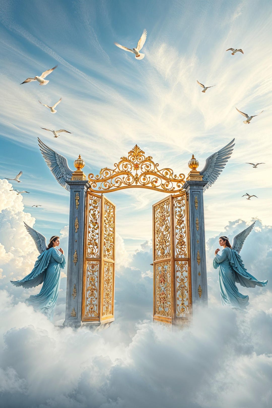 Golden Gates of Heaven Funeral Program Background | Angelic Memorial ...