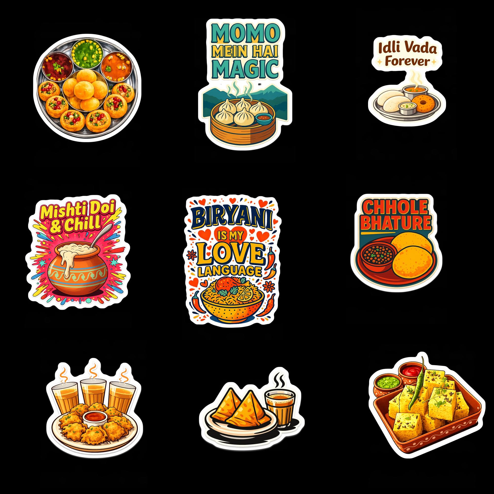 Indian Chef Sticker Indian Food Sticker Pack of 9, Desi Food Vinyl Stickers, Biryani Chole ...