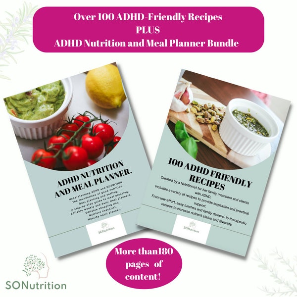 100 ADHD Friendly-Recipes,  Meal Planner, Menu Planner, ADHD, Recipes, Organiser, ADHD Planner, Recipe Cards, Shopping Lists,