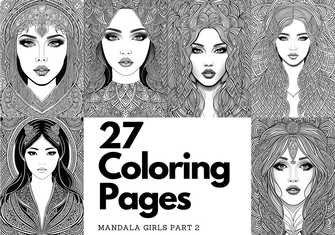 27 Mandala Girls Part 2 Premium Coloring Page Printable - Etsy