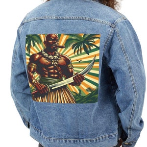 Orisha OGGUN Denim Pop Art Jean Jacket! Gift for Godparents or Devotee