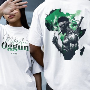 Maferefun OGGUN &quot;A Warrior King in Africa&quot; Tshirt, Ashe Oggun shirt, Gift for Devotee or Godparent! Omo Oggun Tshirt! Hijo/Hija de ggun