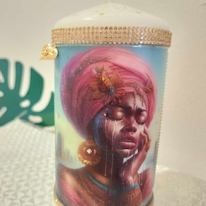Orisha OBBA Tears and Golden Ear Elegant Custom Decor Candle, Elegant Altar,offering, or Gift Candle. Oba Nani Famous Ear Pataki Candle!