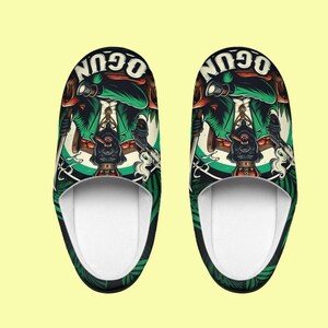 Orisha OGGUN &quot;Armed and Ready&quot; Fierce Dog Indoor Stylish Slippers, Omo Oggun slippers, Gift for devotee or godparent!