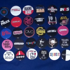 New Wave Bands 1 1/2&quot; Pinback Buttons (custom made)