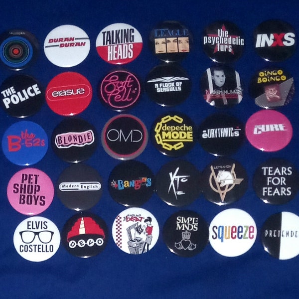 New Wave Bands 1 1/2" Pinback Buttons (custom made)