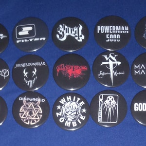 Industrial Metal Bands 1 1/2" Pinback Buttons (custom made)