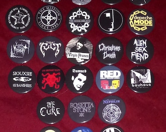 1980s/1990s Goth Rock bands 1 1/2" Pinback Buttons (custom made)