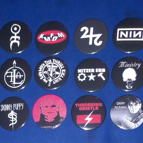 Industrial/ EBM Bands 1 1/2" Pinback Buttons (custom made)