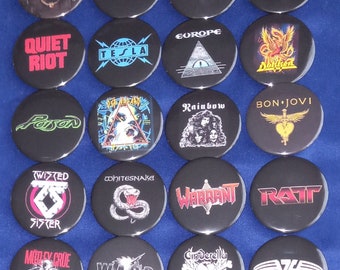 Glam Rock/ Hair Metal Bands 1 1/2" Pinback Buttons (custom made)