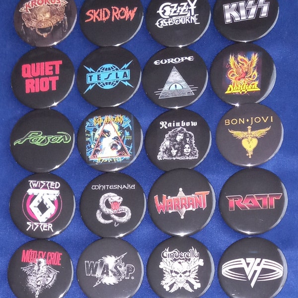 Glam Rock/ Hair Metal Bands 1 1/2" Pinback Buttons (custom made)