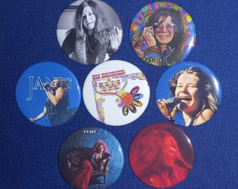 Janis Joplin 1 1/2&quot; Pinback Buttons (custom made)