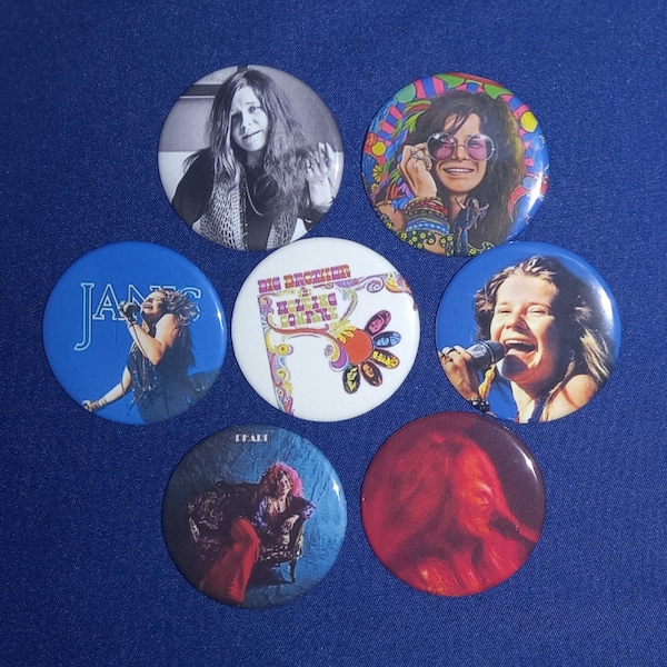 Janis Joplin 1 1/2" Pinback Buttons (custom made)