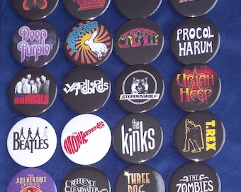 Classic Rock Bands (#2) 1 1/2" Pinback Buttons (custom made)