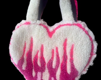 Shades of Pink Heart on Fire Tufted Purse (Large)