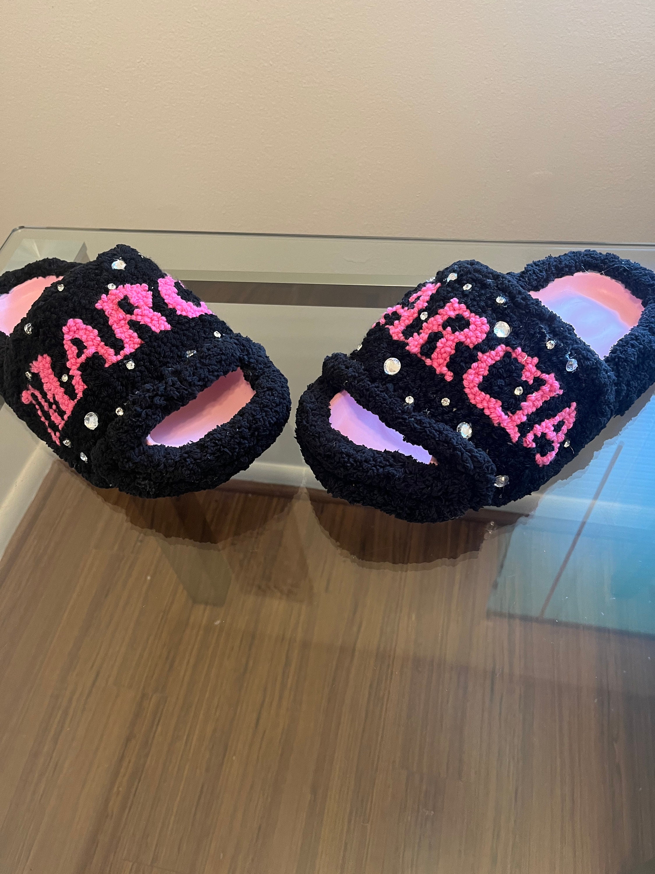 Custom Name Punch Needle Slippers Etsy