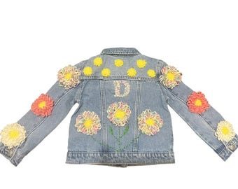 Personalisierte Jeansjacke mit 3D-Blume für Kinder
