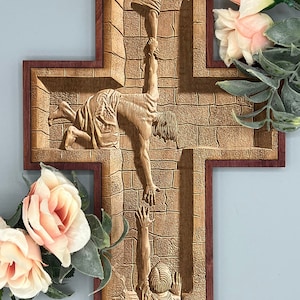 Jesus Reaching Cross: Laser Etched Christian Wall Art