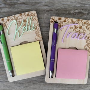 Personalized Sticky Note Holder with Pen: Custom Desk Organizer