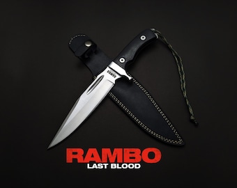 Handmade Rambo V "Heartstopper" Bowie Knife Replica - Leather Sheath