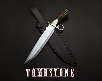 Tombstone Movie Replica Bowie Knife: Handcrafted Stag Antler Handle, 1095 Carbon Steel Blade