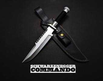 Handmade D2 Steel Bowie Knife: Commando Movie Replica with Leather Sheath