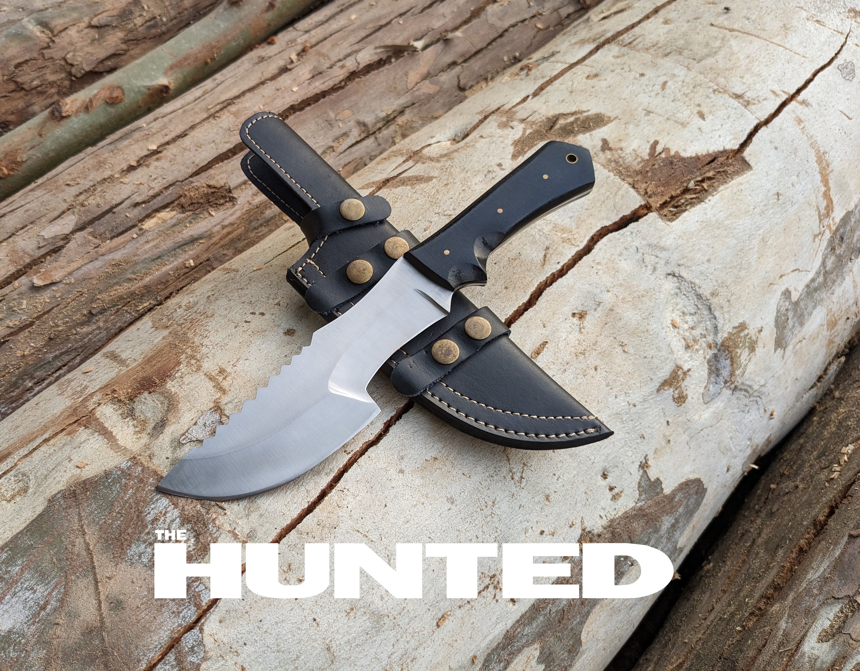 CUSTOM HANDMADE DAMASCUS GUTHOOK HUNTING KNIFE HANDLE MICARTA – NB