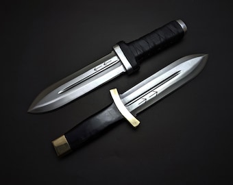 Dagas Thorfinn de la saga Vinland hechas a mano: réplica de acero D2 de anime con funda de cuero