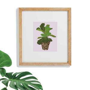 Fiddle Leaf Fig Plant in Animal Print Pot, Minimalistic Plant Art, Printable Wall Art, Digital Download, Botanical Drawing
